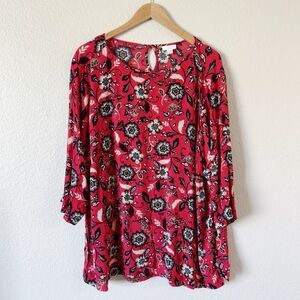J. Jill Red Floral 3/4 Sleeve Scoop Neck Blouse size 3x